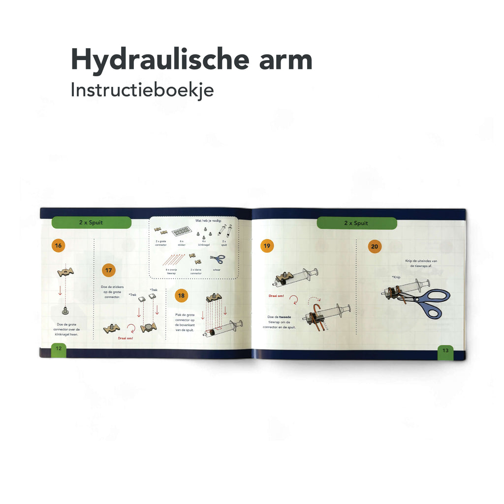 Instructieboekje van de hydraulische arm met stap-voor-stap uitleg