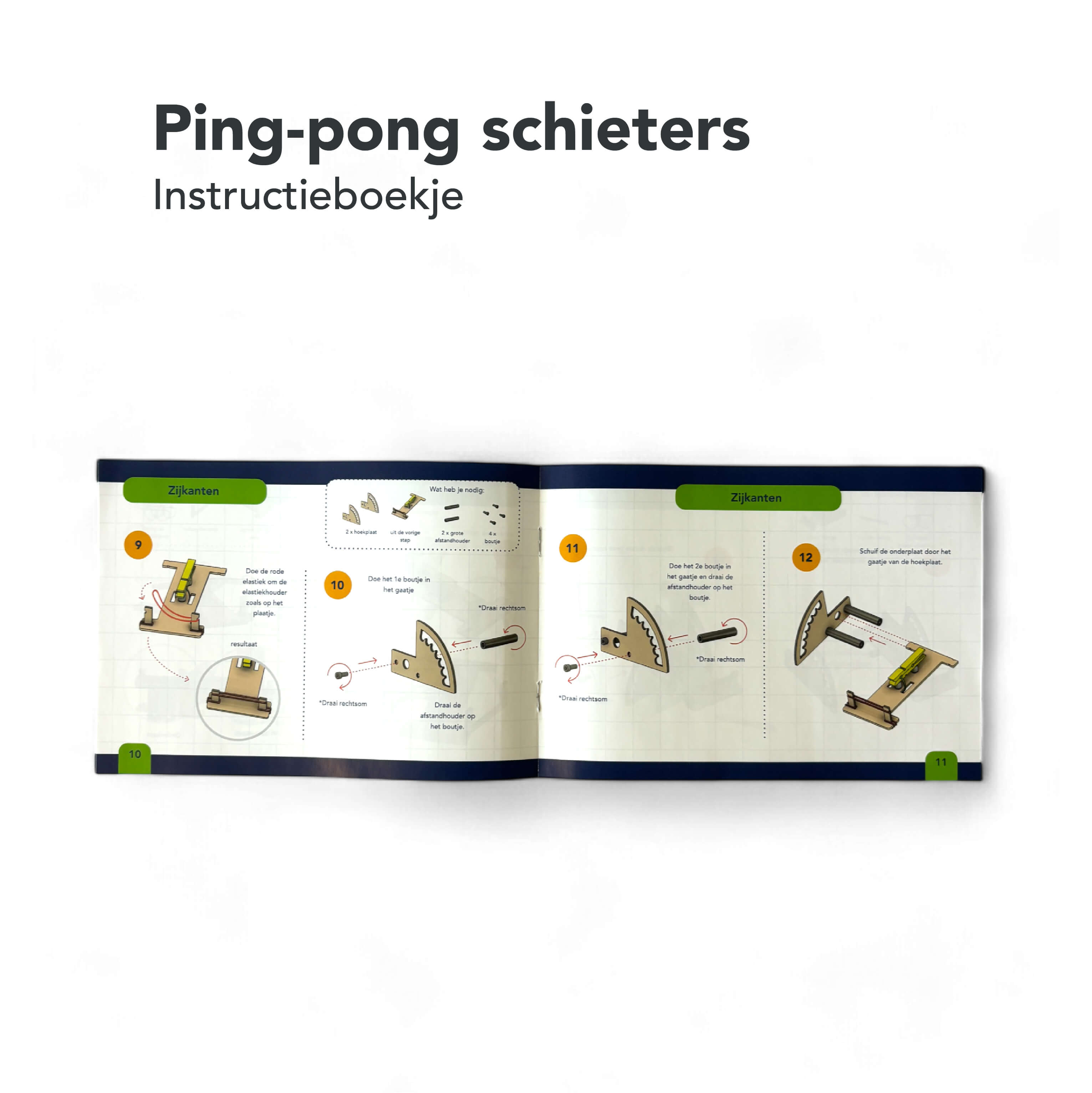 Instructieboekje van de ping-pong schieter met stap-voor-stap uitleg